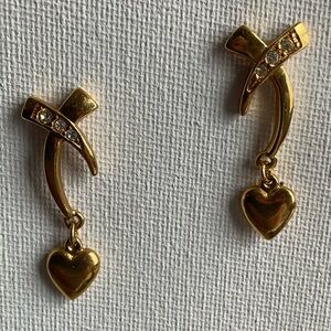 Avon Goldtone Heart Drop Earrings w/Rhinestones/Elegant Earrings/Great Set